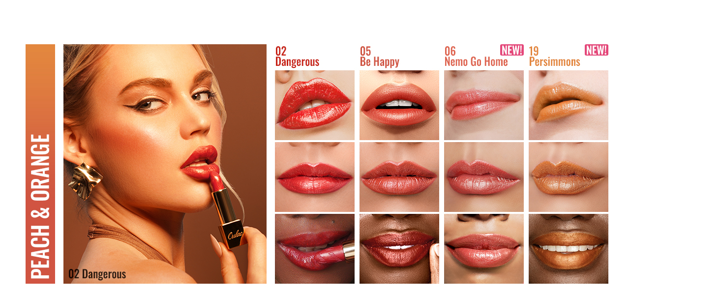 (PC）Metallic Shine Lipstick-Face Swatch-Renew-03-Peach _ Orange（1464×600）